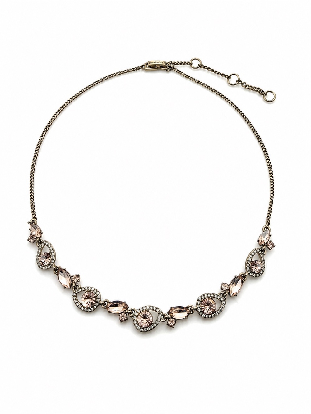 Givenchy Crystal Statement Necklace Gold Tone Pink Rhinestone Adjustable
